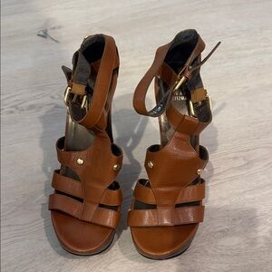 Stuart Weitzman Cognac Brown Leather Strappy High Heels